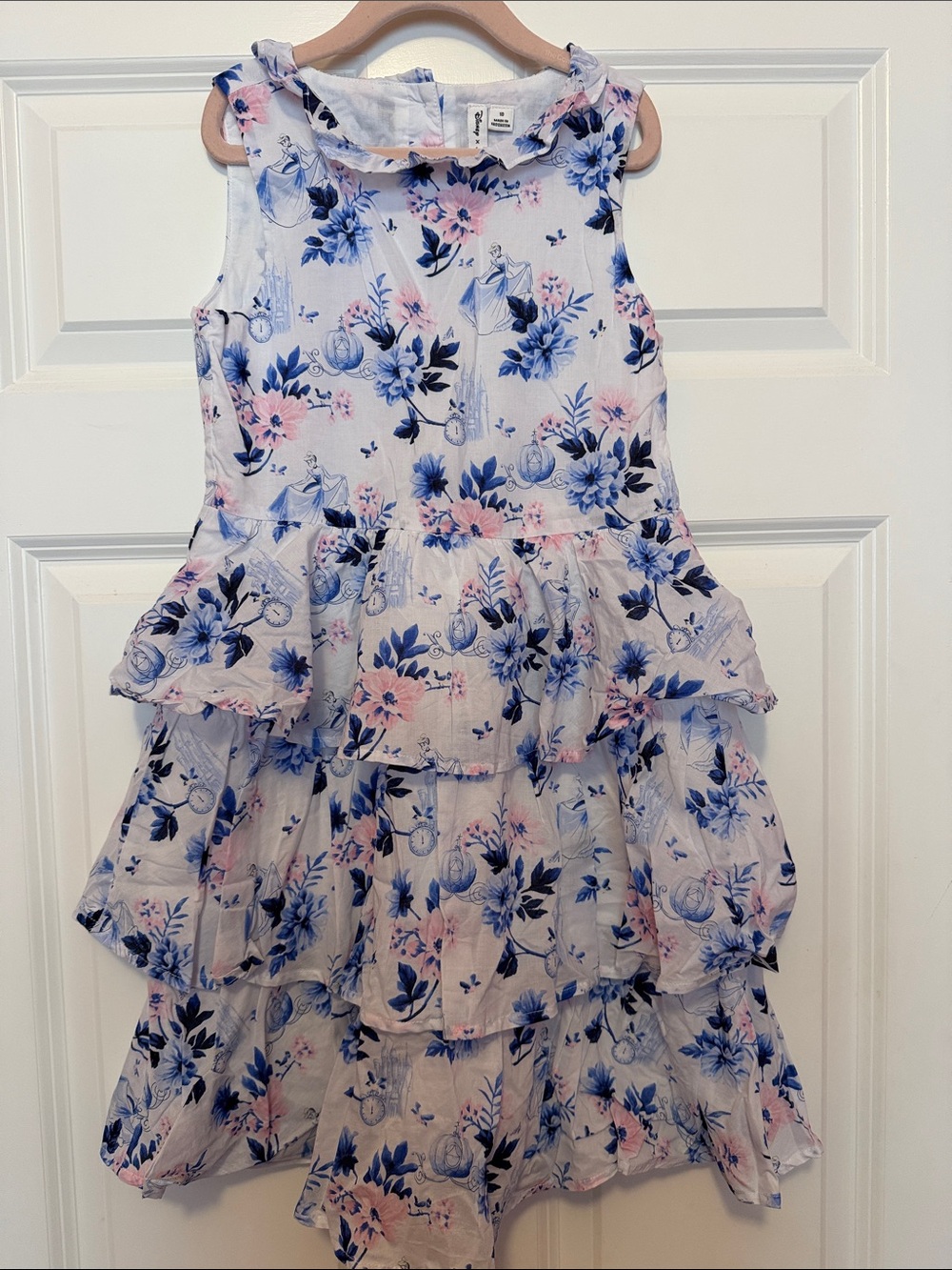 Disney & Janie and Jack Girls Floral Tiered Cotton Dress — White, Blue, Pink